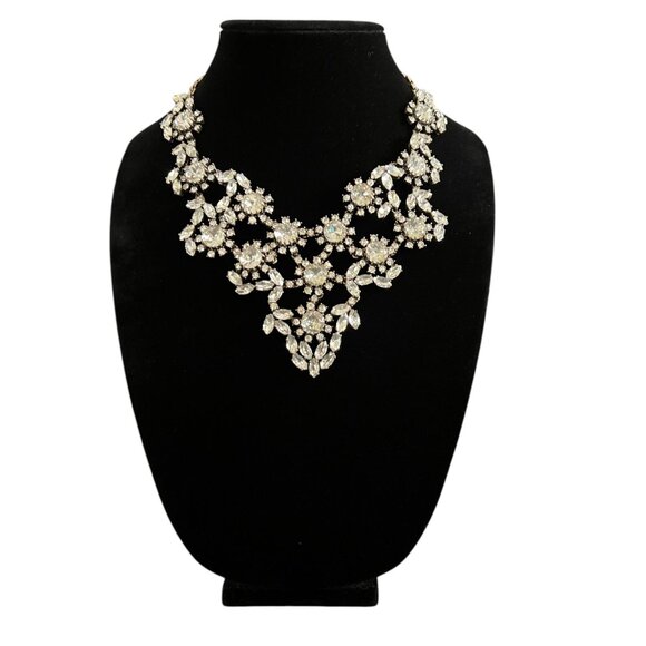 J Crew Czech Glass Crystal Floral Bib Statement Necklace Gold Plated Wedding WOW - Picture 13 of 16